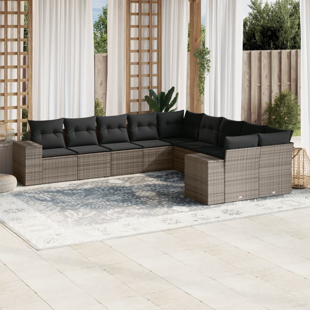 10-delige Loungeset met kussens poly rattan grijs is nu te koop bij PeponiXL, paradijselijk wonen!