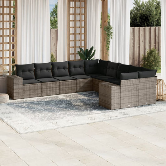 10-delige Loungeset met kussens poly rattan grijs is nu te koop bij PeponiXL, paradijselijk wonen!