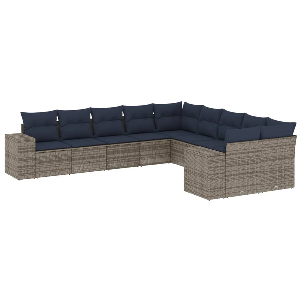 10-delige tuinbankset met kussens, grijs polyrotan is nu te koop bij PeponiXL, paradijselijk wonen!
