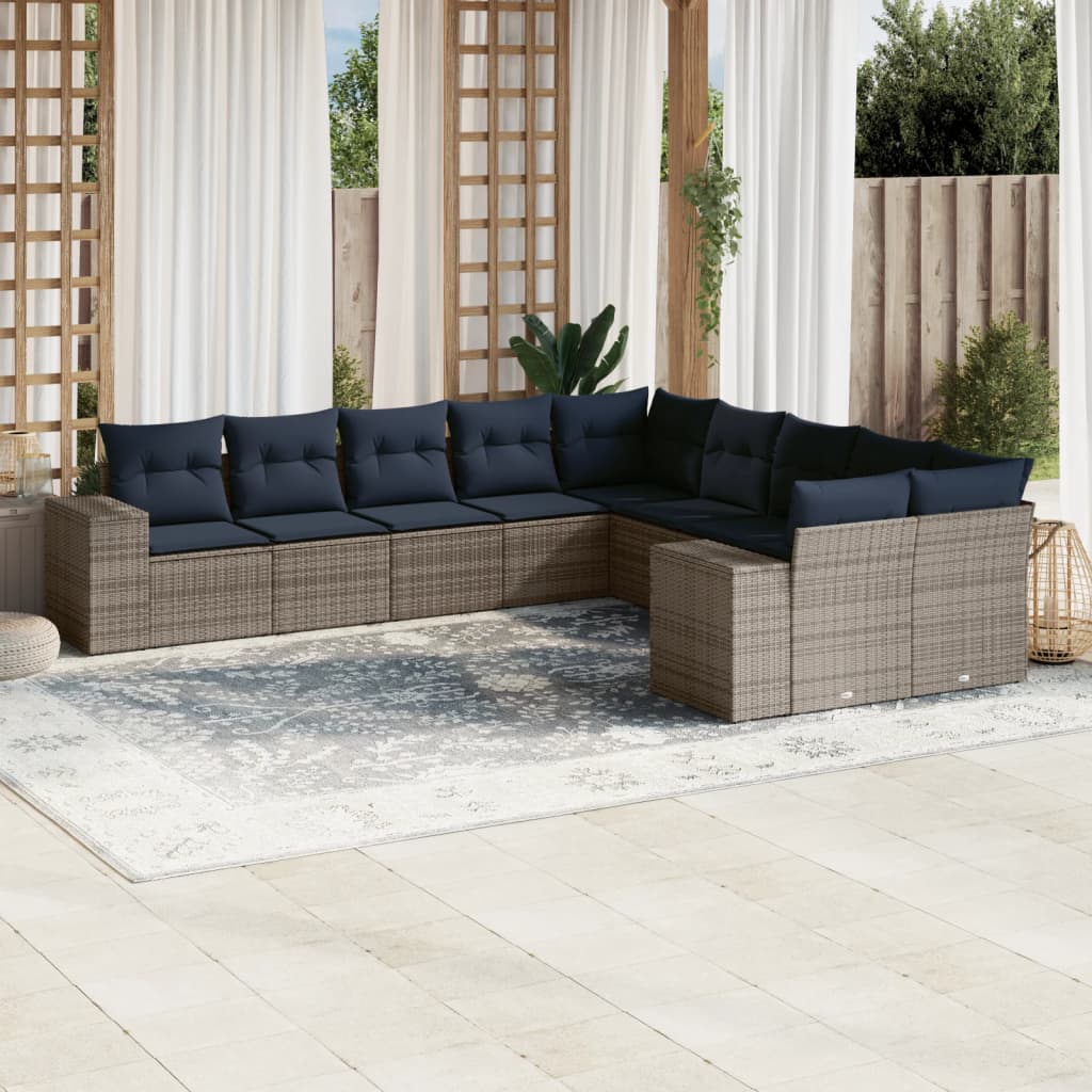 10-delige tuinbankset met kussens, grijs polyrotan is nu te koop bij PeponiXL, paradijselijk wonen!