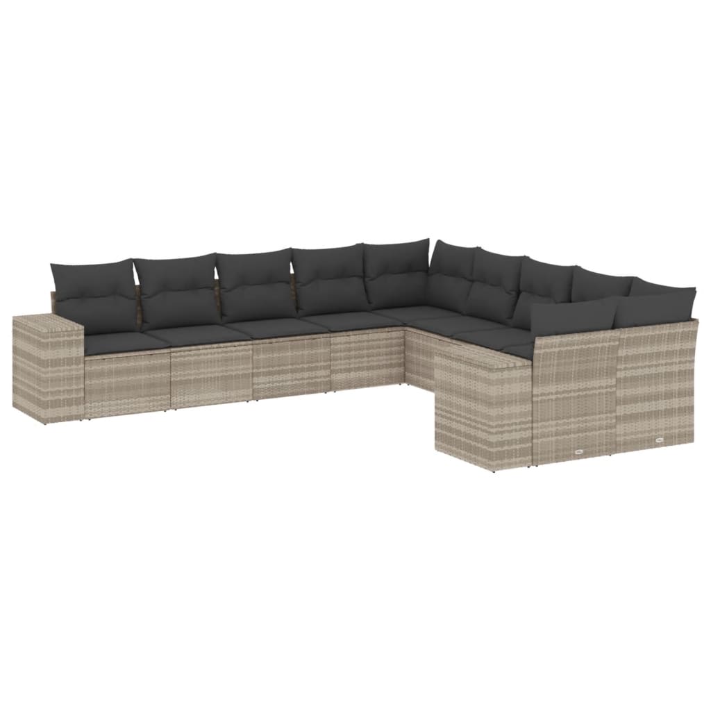 10-delige Loungeset met kussens poly rattan lichtgrijs is nu te koop bij PeponiXL, paradijselijk wonen!
