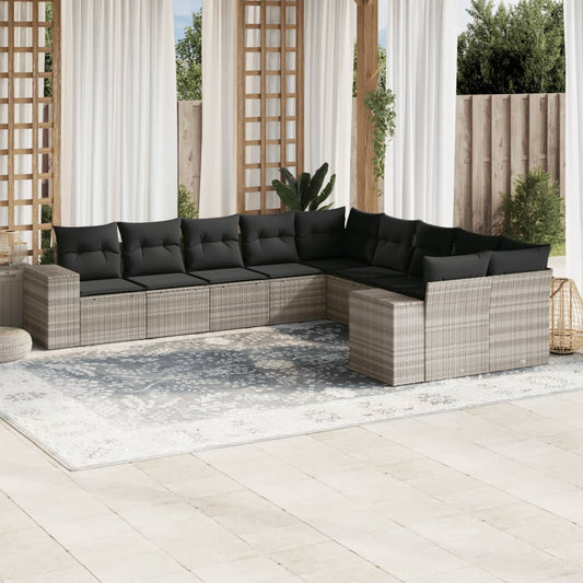 10-delige Loungeset met kussens poly rattan lichtgrijs is nu te koop bij PeponiXL, paradijselijk wonen!