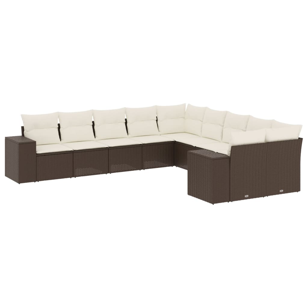 10-delige Loungeset met kussens poly rattan bruin is nu te koop bij PeponiXL, paradijselijk wonen!