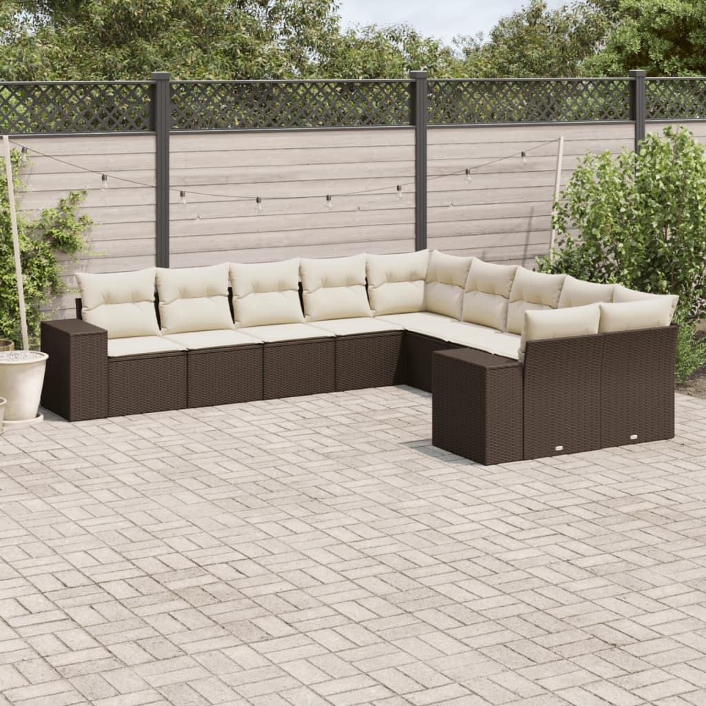 10-delige Loungeset met kussens poly rattan bruin is nu te koop bij PeponiXL, paradijselijk wonen!