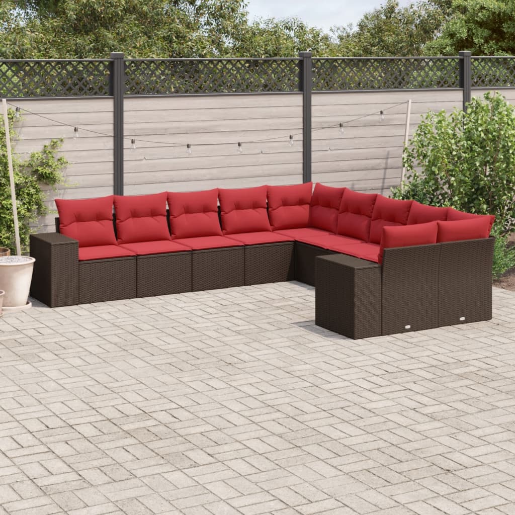 10-delige tuinbankset met kussens, bruin polyrotan is nu te koop bij PeponiXL, paradijselijk wonen!
