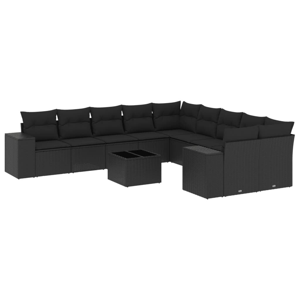 11-delige Loungeset met kussens poly rattan zwart is nu te koop bij PeponiXL, paradijselijk wonen!