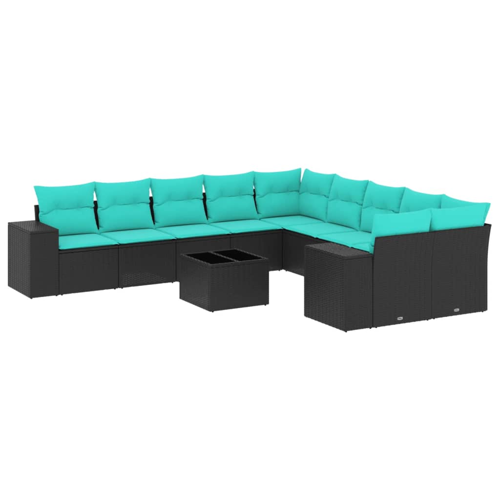 11-delige tuinbankset met kussens, zwart polyrotan is nu te koop bij PeponiXL, paradijselijk wonen!
