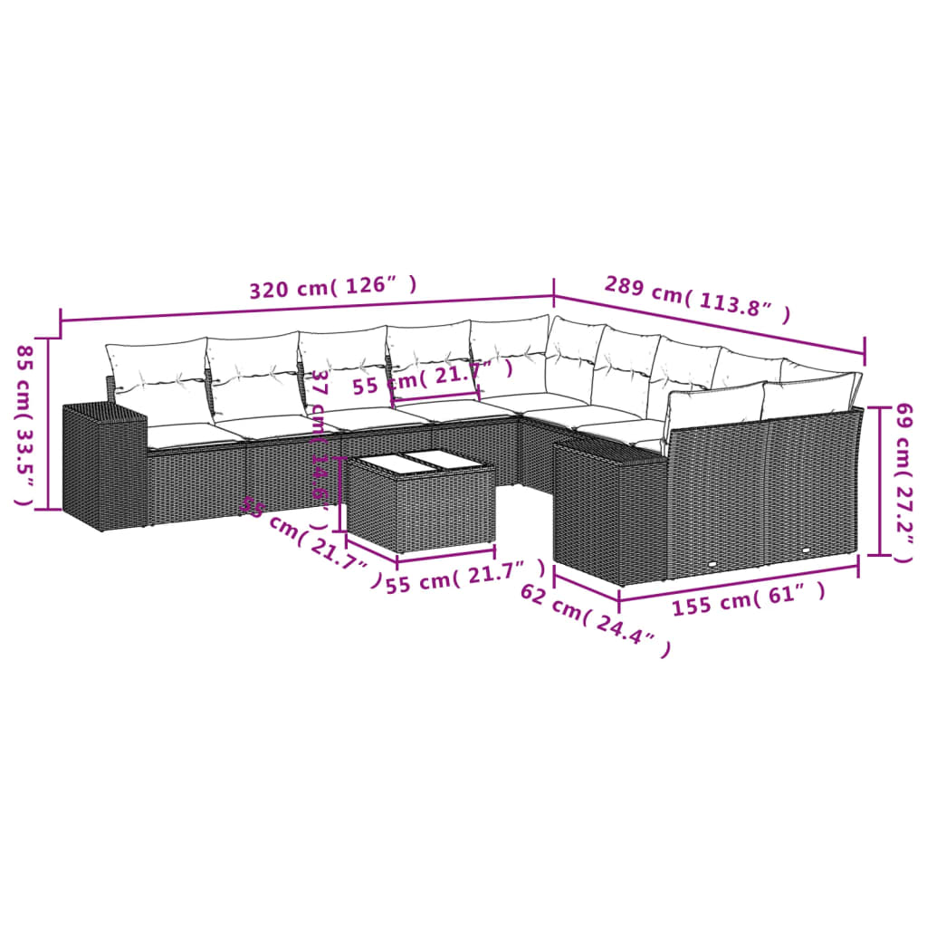 11-delige Tuinset met kussens poly rattan beige is nu te koop bij PeponiXL, paradijselijk wonen!
