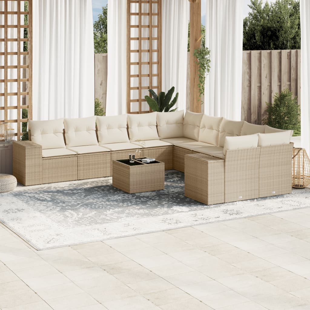 11-delige Tuinset met kussens poly rattan beige is nu te koop bij PeponiXL, paradijselijk wonen!