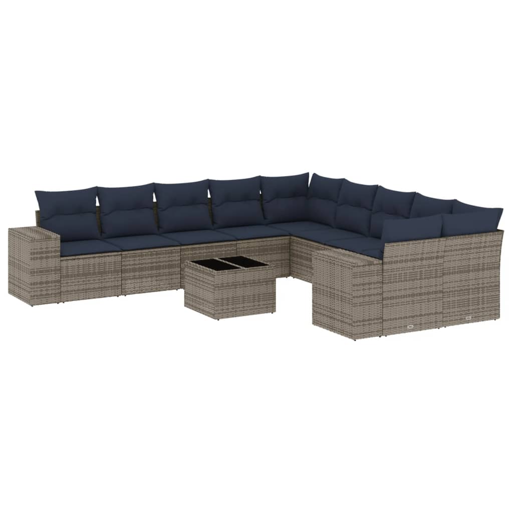 11-delige tuinbankset met kussens, grijs polyrotan is nu te koop bij PeponiXL, paradijselijk wonen!