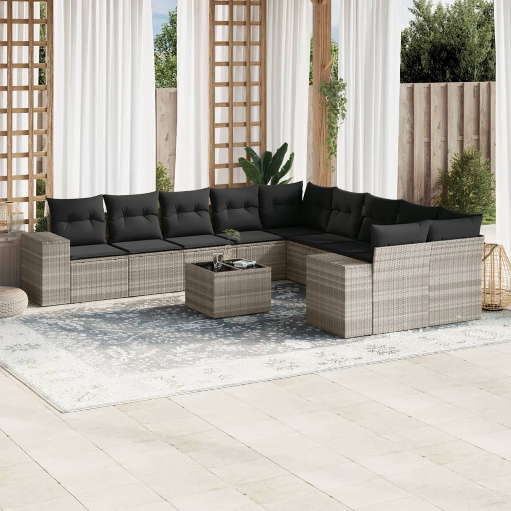 11-delige Loungeset met kussens poly rattan lichtgrijs is nu te koop bij PeponiXL, paradijselijk wonen!
