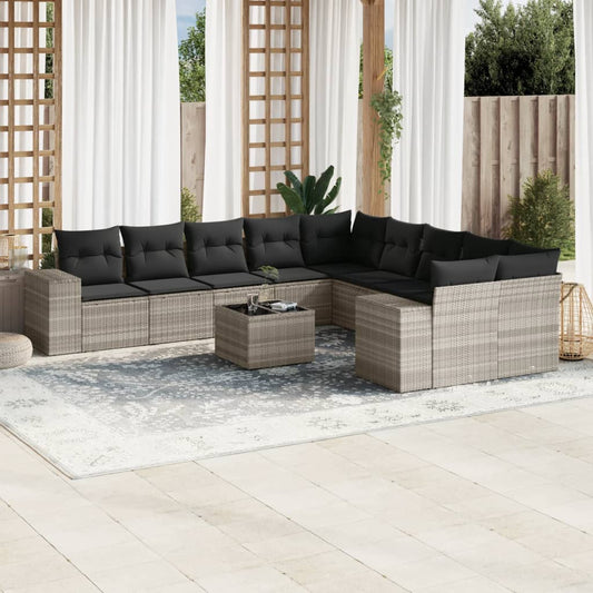 11-delige Loungeset met kussens poly rattan lichtgrijs is nu te koop bij PeponiXL, paradijselijk wonen!
