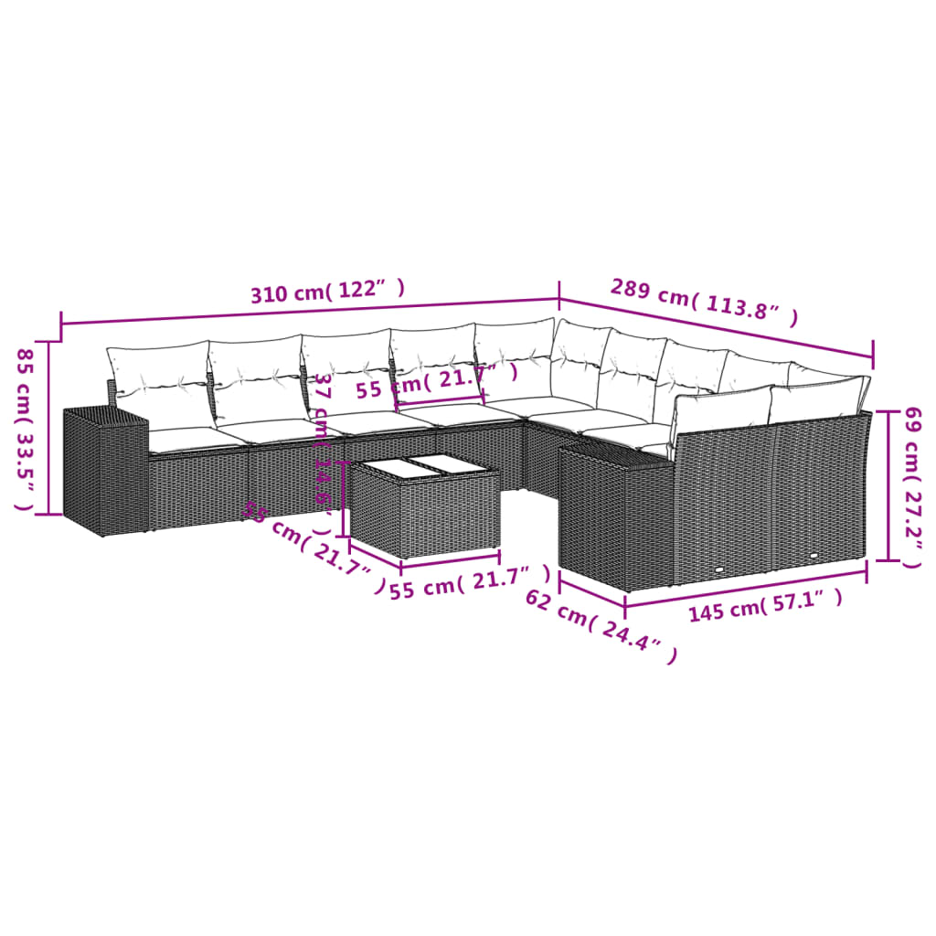 11-delige Loungeset met kussens poly rattan bruin is nu te koop bij PeponiXL, paradijselijk wonen!