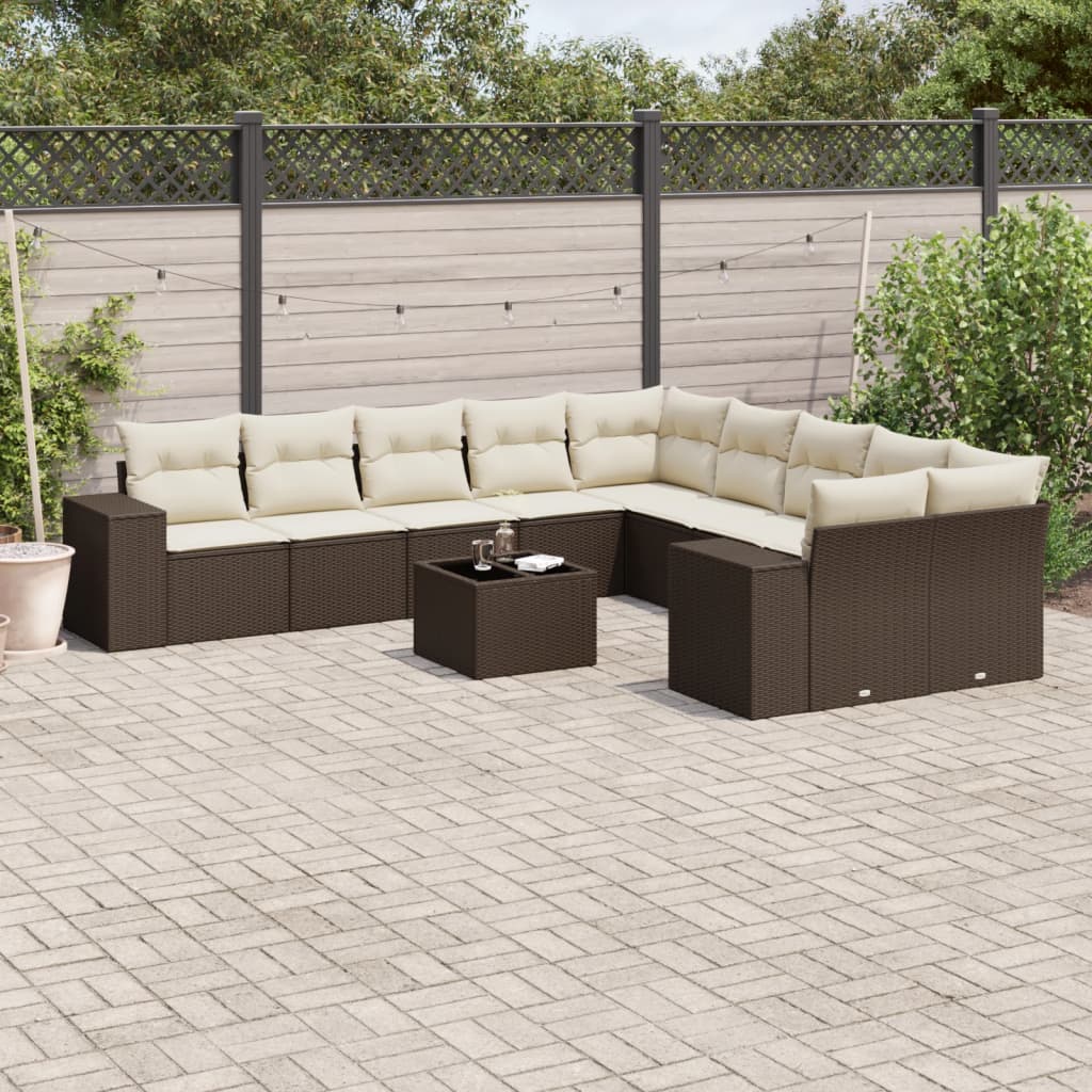 11-delige Loungeset met kussens poly rattan bruin is nu te koop bij PeponiXL, paradijselijk wonen!