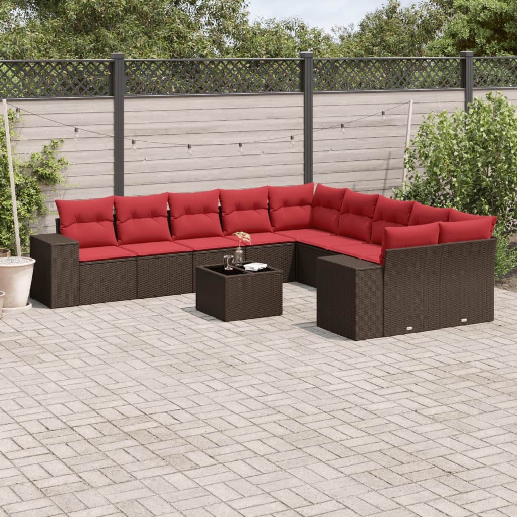 11-delige tuinbankset met kussens, bruin polyrotan is nu te koop bij PeponiXL, paradijselijk wonen!