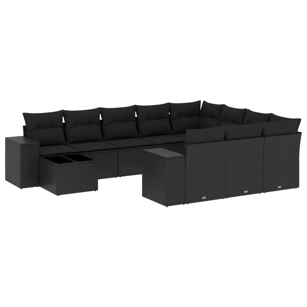 11-delige Loungeset met kussens poly rattan zwart is nu te koop bij PeponiXL, paradijselijk wonen!