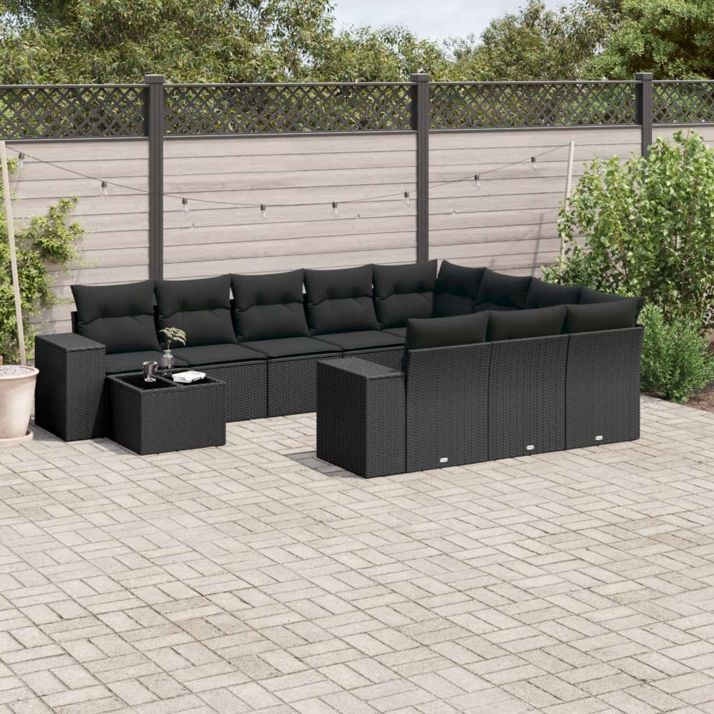 11-delige Loungeset met kussens poly rattan zwart is nu te koop bij PeponiXL, paradijselijk wonen!