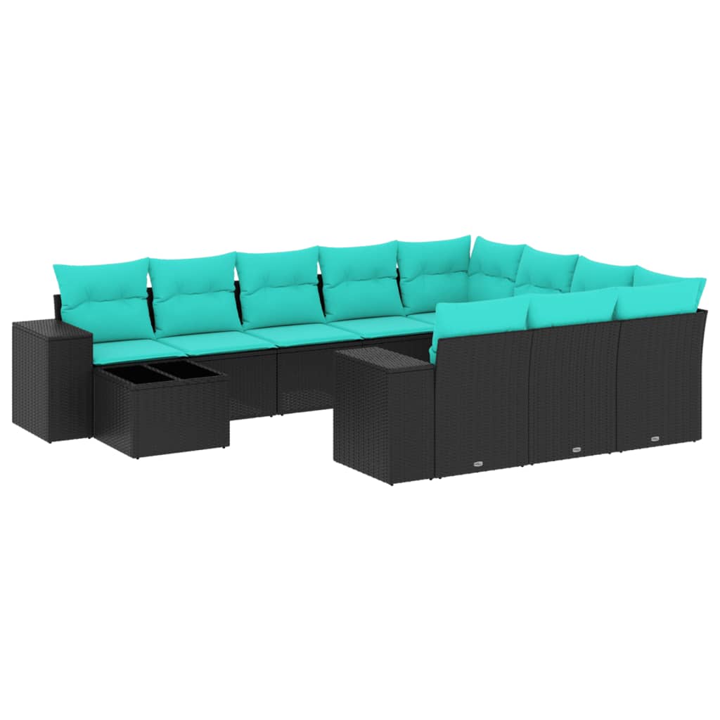 11-delige tuinbankset met kussens, zwart polyrotan is nu te koop bij PeponiXL, paradijselijk wonen!