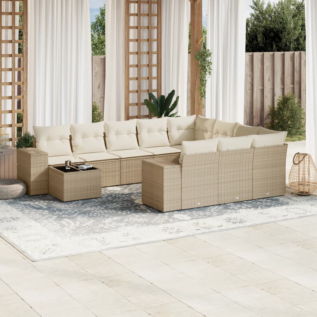 11-delige Tuinset met kussens poly rattan beige is nu te koop bij PeponiXL, paradijselijk wonen!