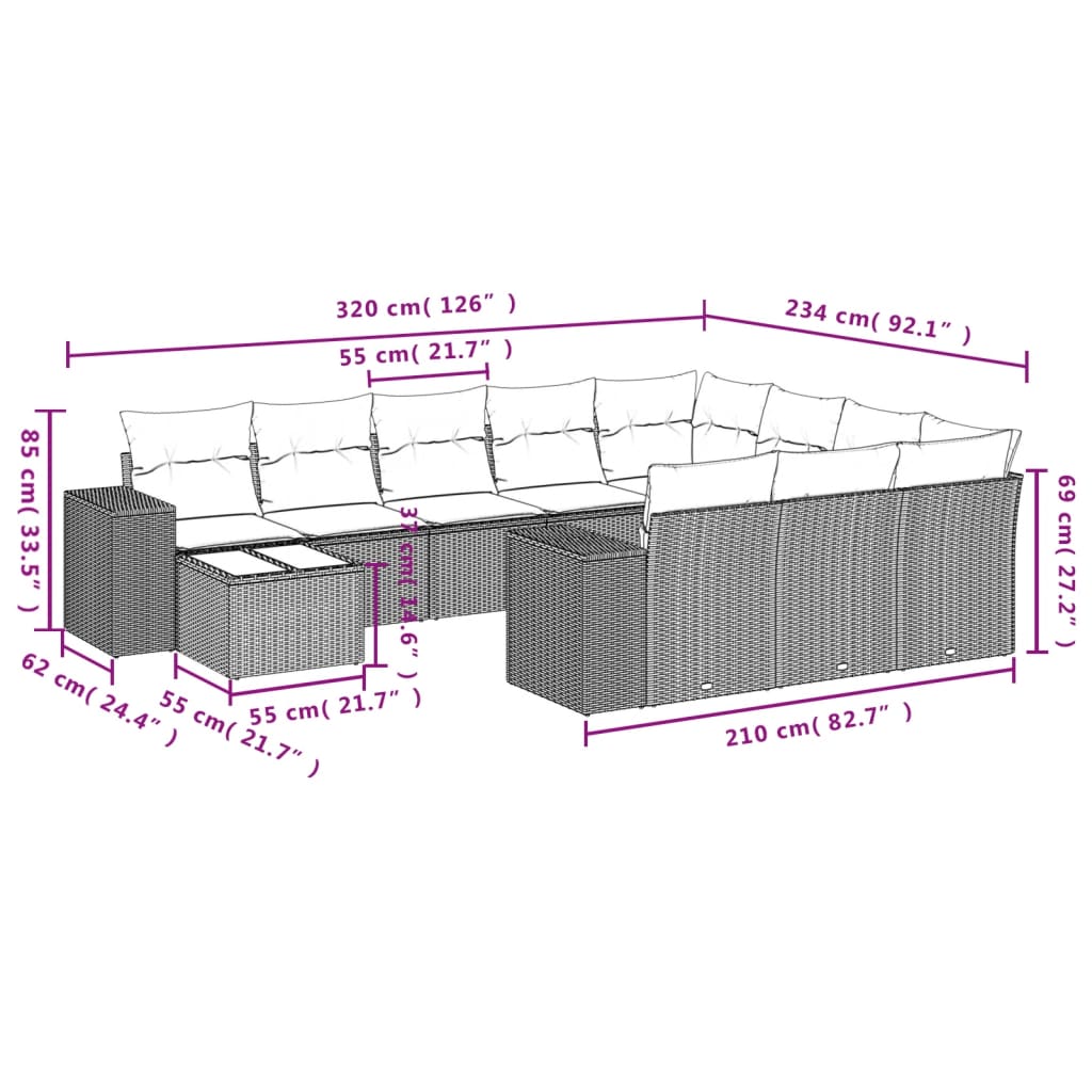 11-delige Tuinset met kussens poly rattan beige is nu te koop bij PeponiXL, paradijselijk wonen!