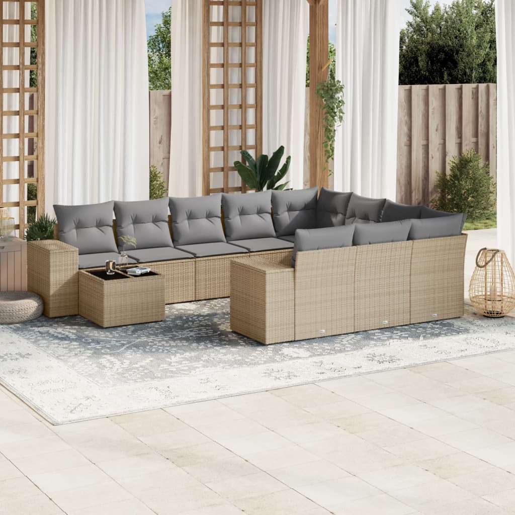 11-delige Tuinset met kussens poly rattan beige is nu te koop bij PeponiXL, paradijselijk wonen!