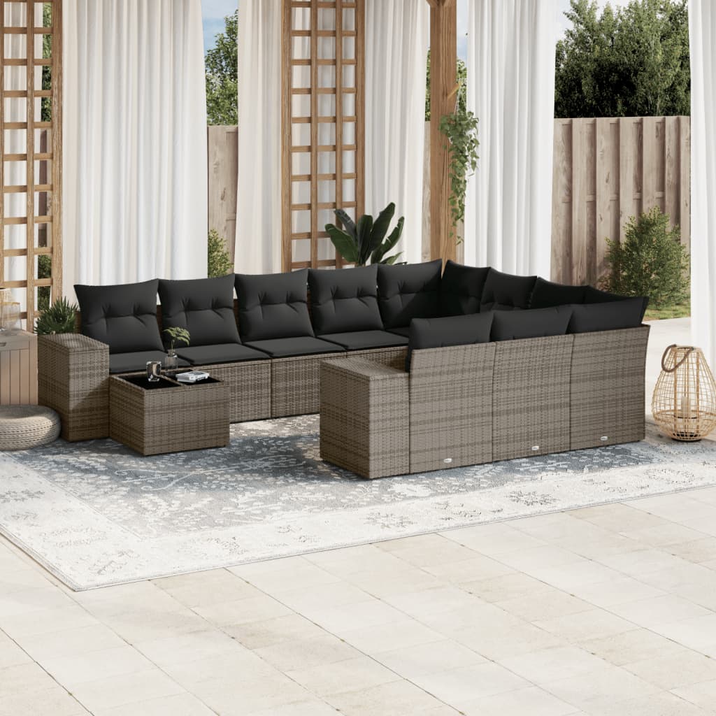 11-delige Loungeset met kussens poly rattan grijs is nu te koop bij PeponiXL, paradijselijk wonen!