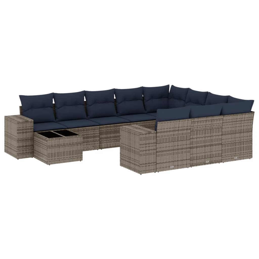 11-delige tuinbankset met kussens, grijs polyrotan is nu te koop bij PeponiXL, paradijselijk wonen!