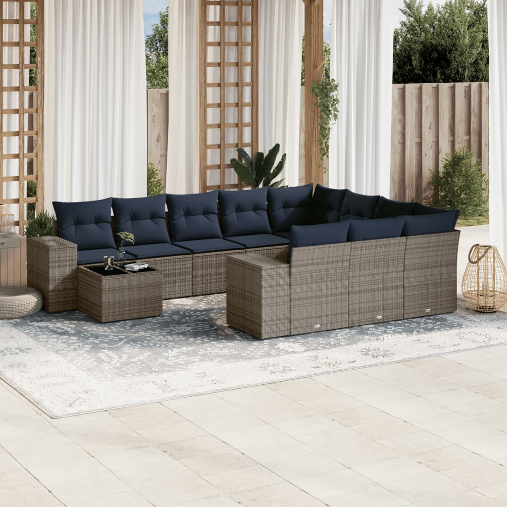 11-delige tuinbankset met kussens, grijs polyrotan is nu te koop bij PeponiXL, paradijselijk wonen!