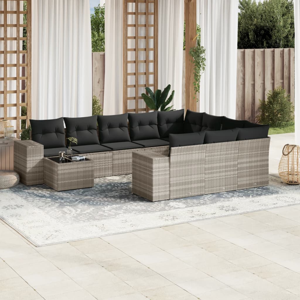 11-delige Loungeset met kussens poly rattan lichtgrijs is nu te koop bij PeponiXL, paradijselijk wonen!