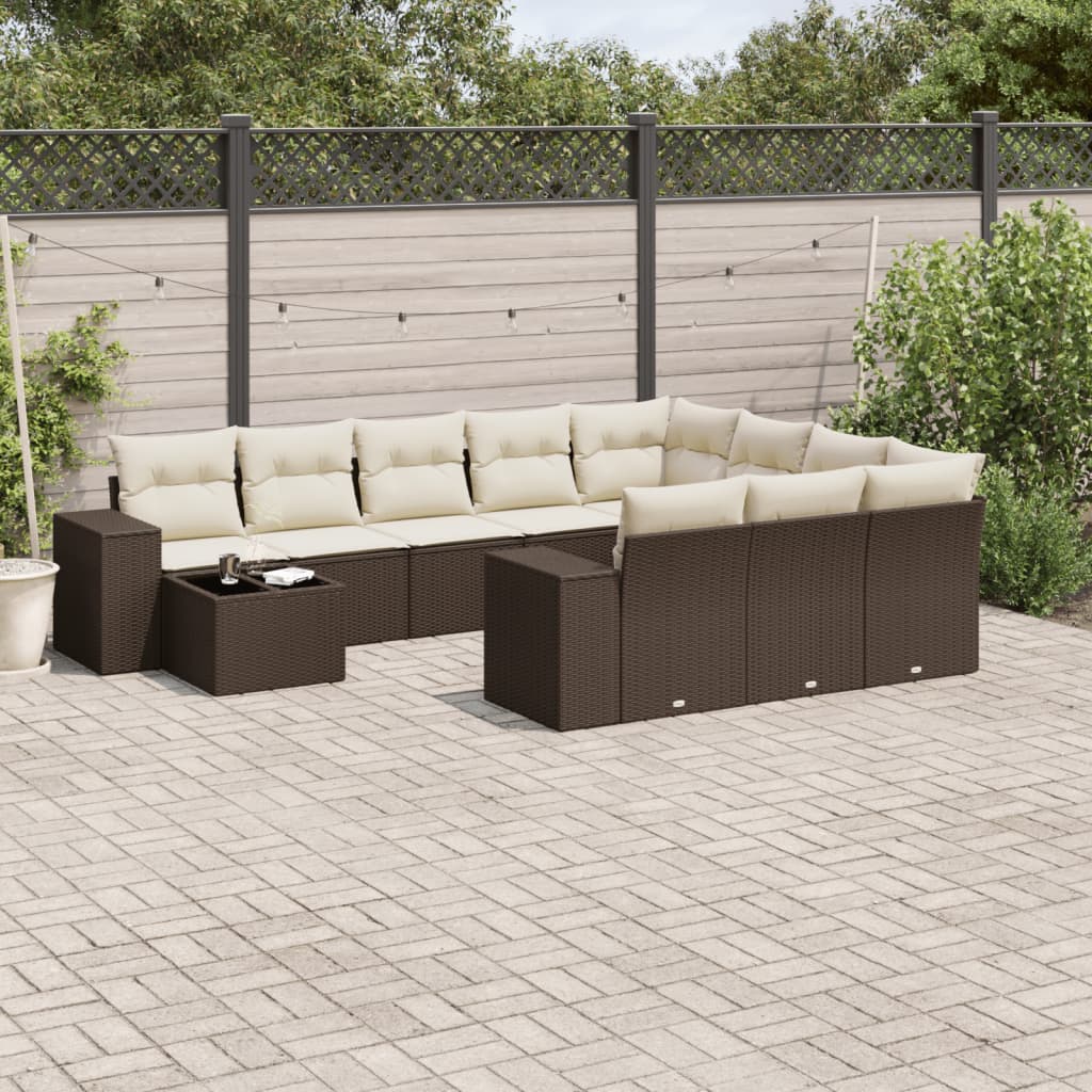 11-delige Loungeset met kussens poly rattan bruin is nu te koop bij PeponiXL, paradijselijk wonen!