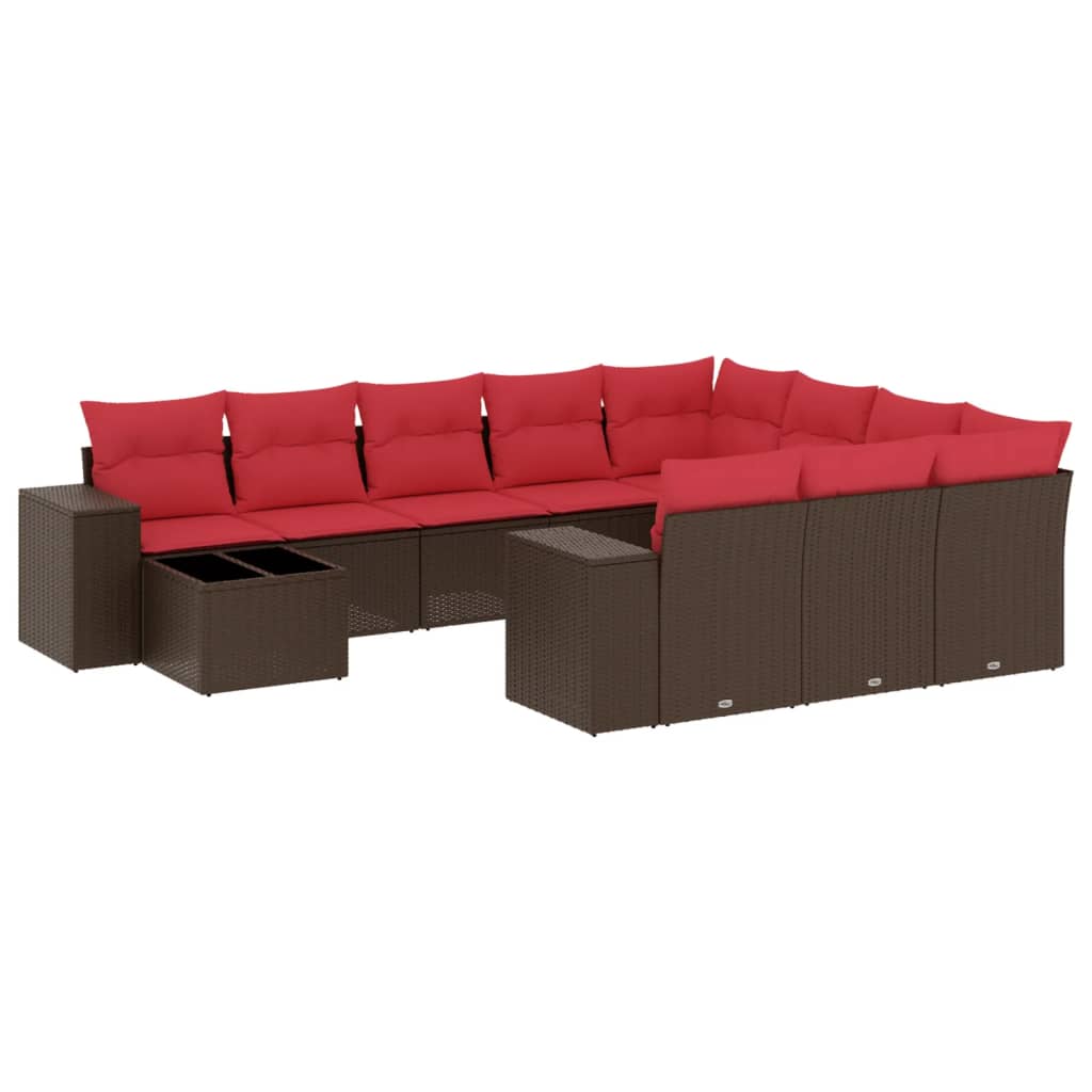 11-delige tuinbankset met kussens, bruin polyrotan is nu te koop bij PeponiXL, paradijselijk wonen!