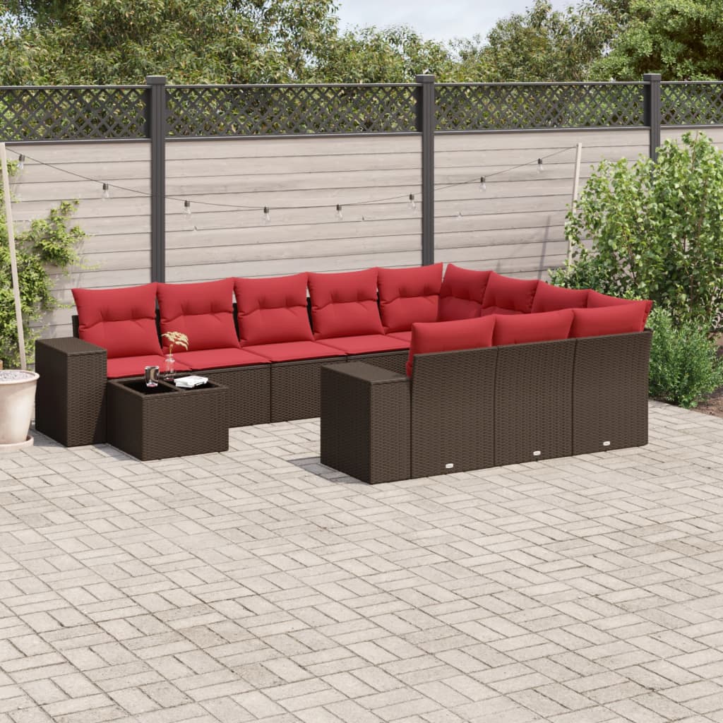 11-delige tuinbankset met kussens, bruin polyrotan is nu te koop bij PeponiXL, paradijselijk wonen!