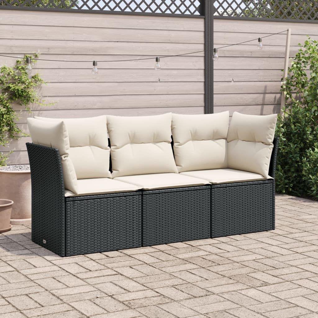 3-delige Loungeset met kussens poly rattan zwart is nu te koop bij PeponiXL, paradijselijk wonen!
