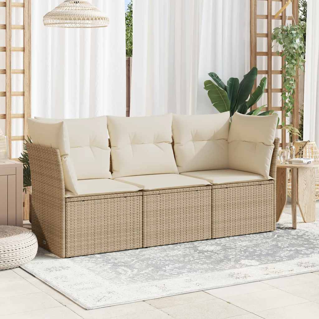 3-delige Loungeset met kussens poly rattan beige is nu te koop bij PeponiXL, paradijselijk wonen!