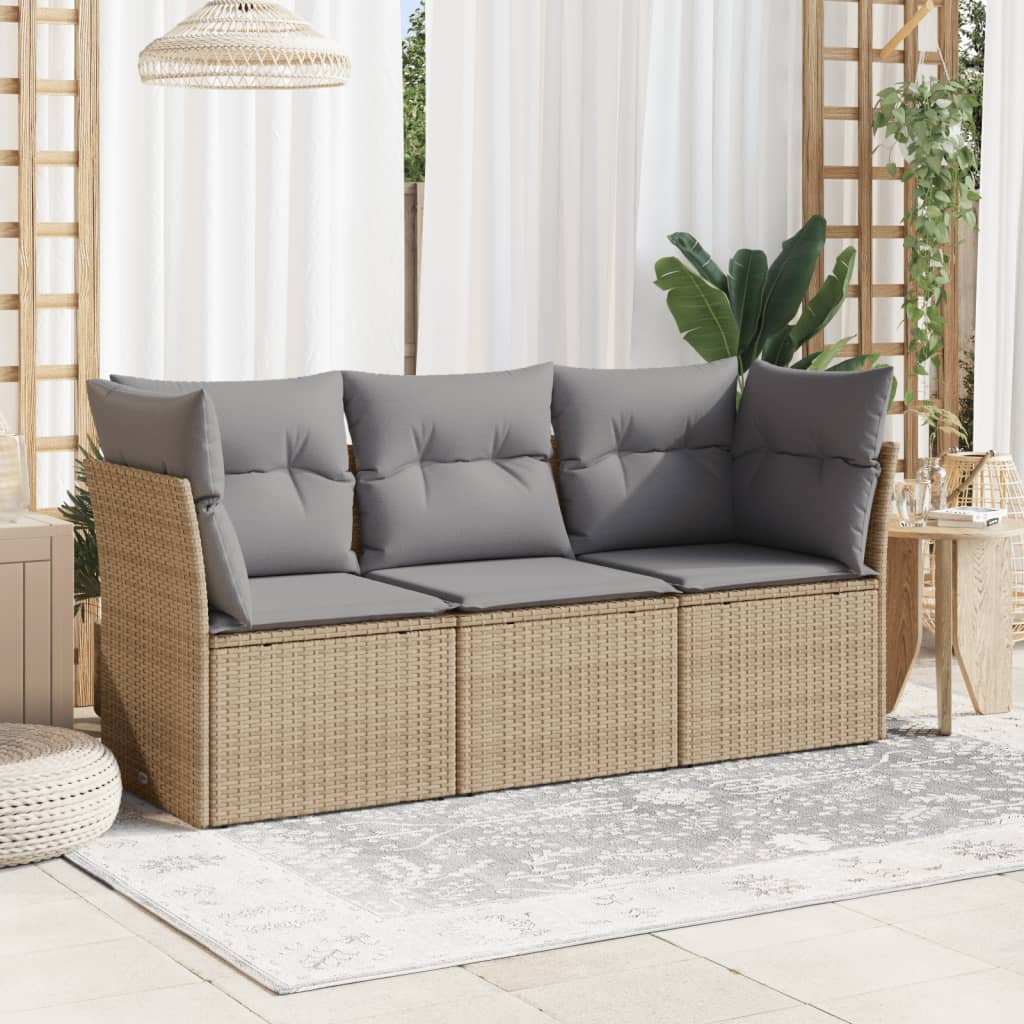 3-delige Loungeset met kussens poly rattan beige is nu te koop bij PeponiXL, paradijselijk wonen!