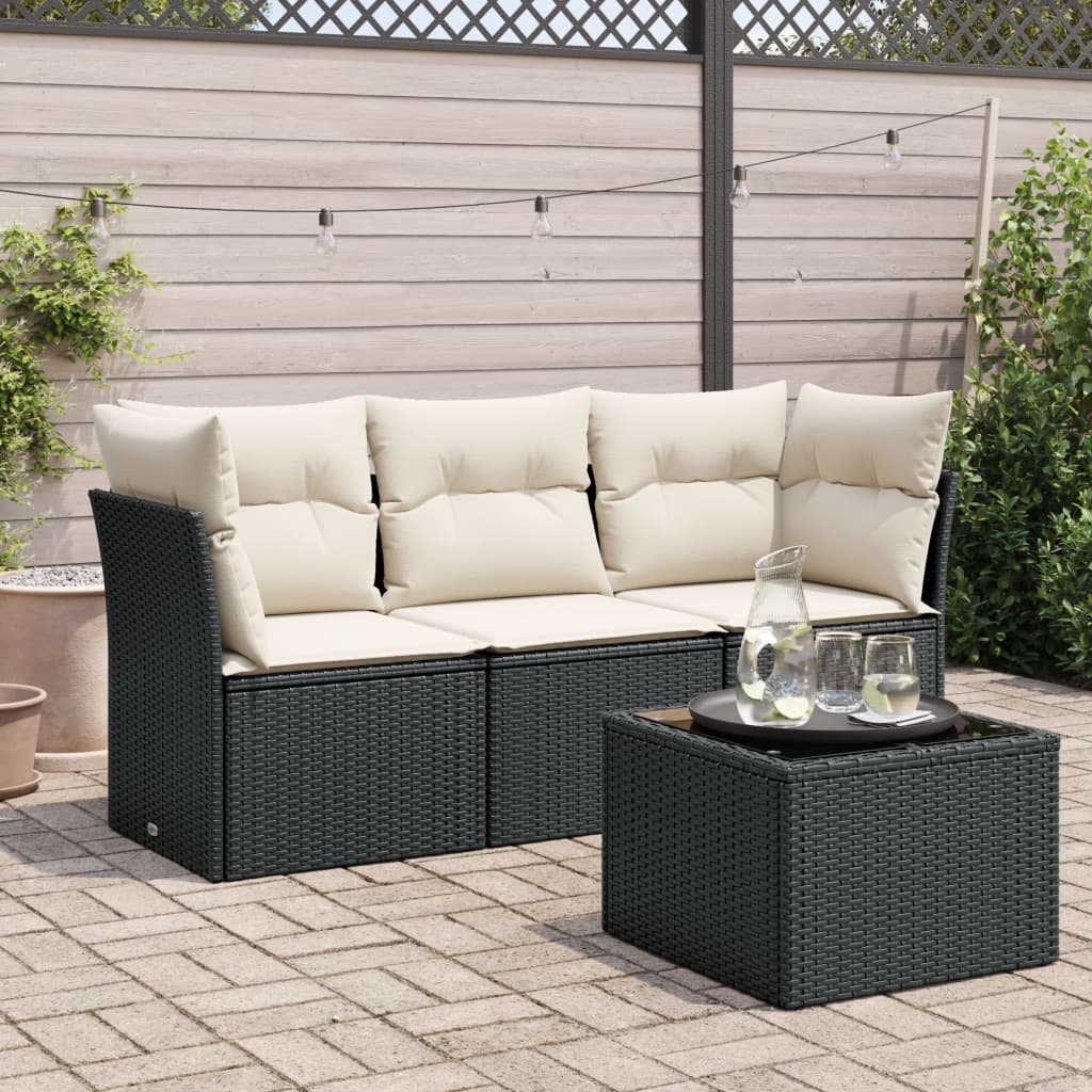 4-delige Loungeset met kussens poly rattan zwart is nu te koop bij PeponiXL, paradijselijk wonen!