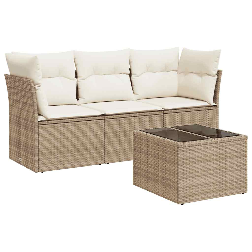 4-delige Loungeset met kussens poly rattan beige is nu te koop bij PeponiXL, paradijselijk wonen!