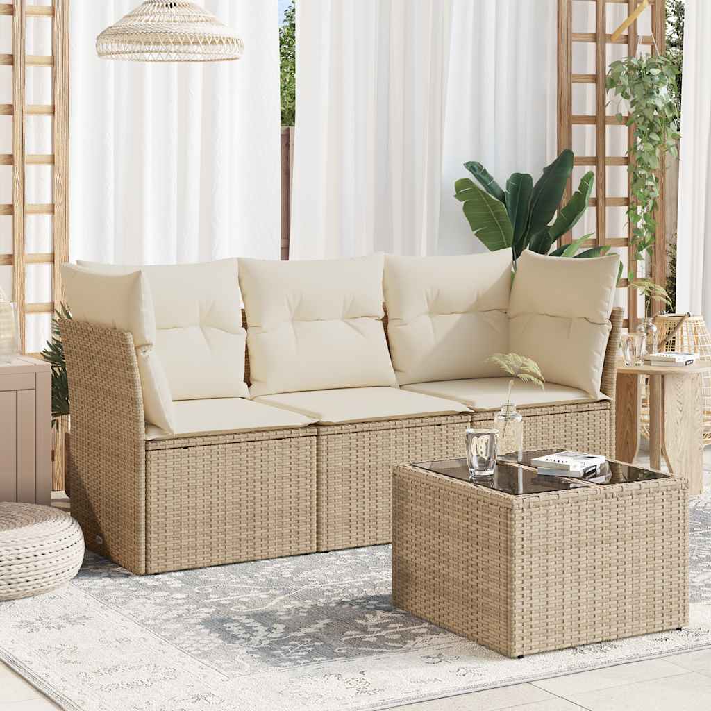 4-delige Loungeset met kussens poly rattan beige is nu te koop bij PeponiXL, paradijselijk wonen!
