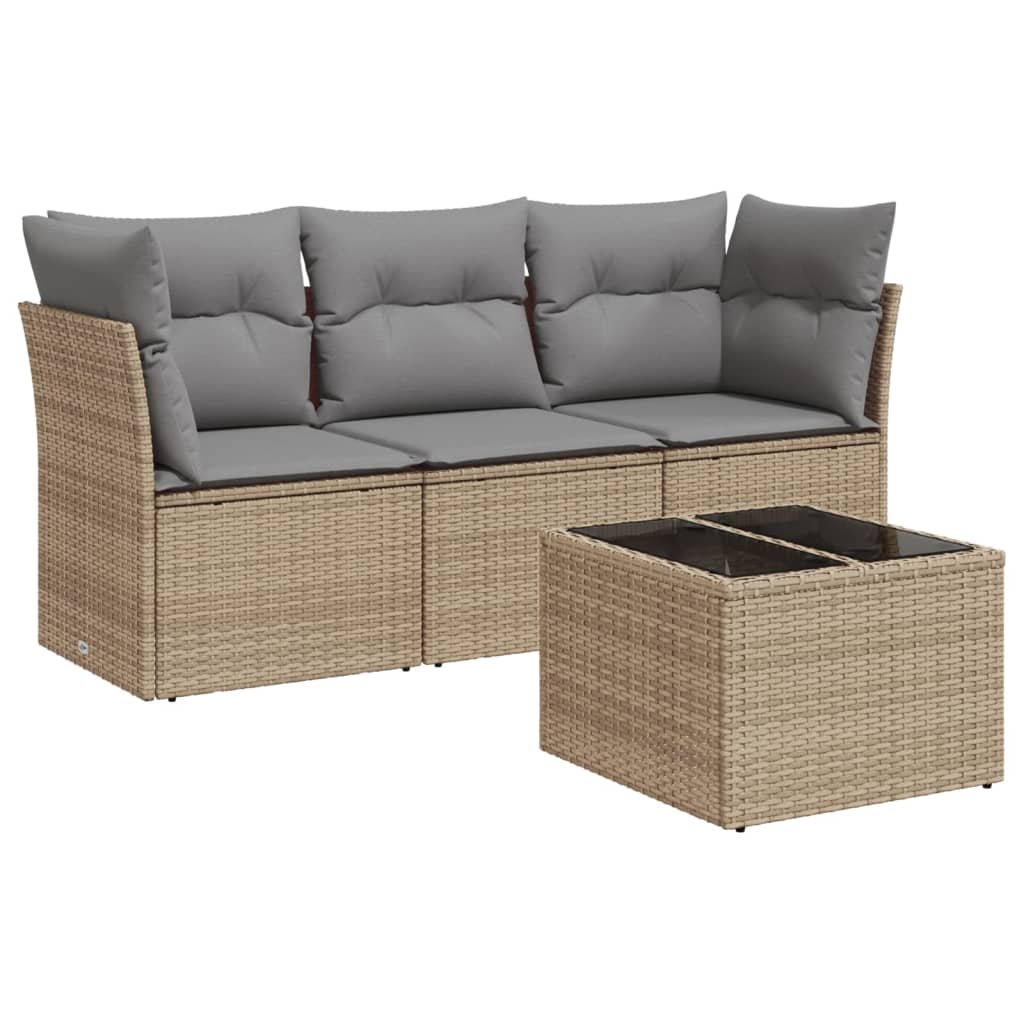 4-delige Loungeset met kussens poly rattan beige is nu te koop bij PeponiXL, paradijselijk wonen!
