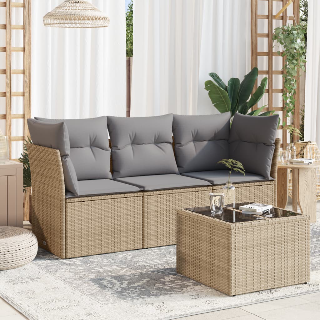 4-delige Loungeset met kussens poly rattan beige is nu te koop bij PeponiXL, paradijselijk wonen!