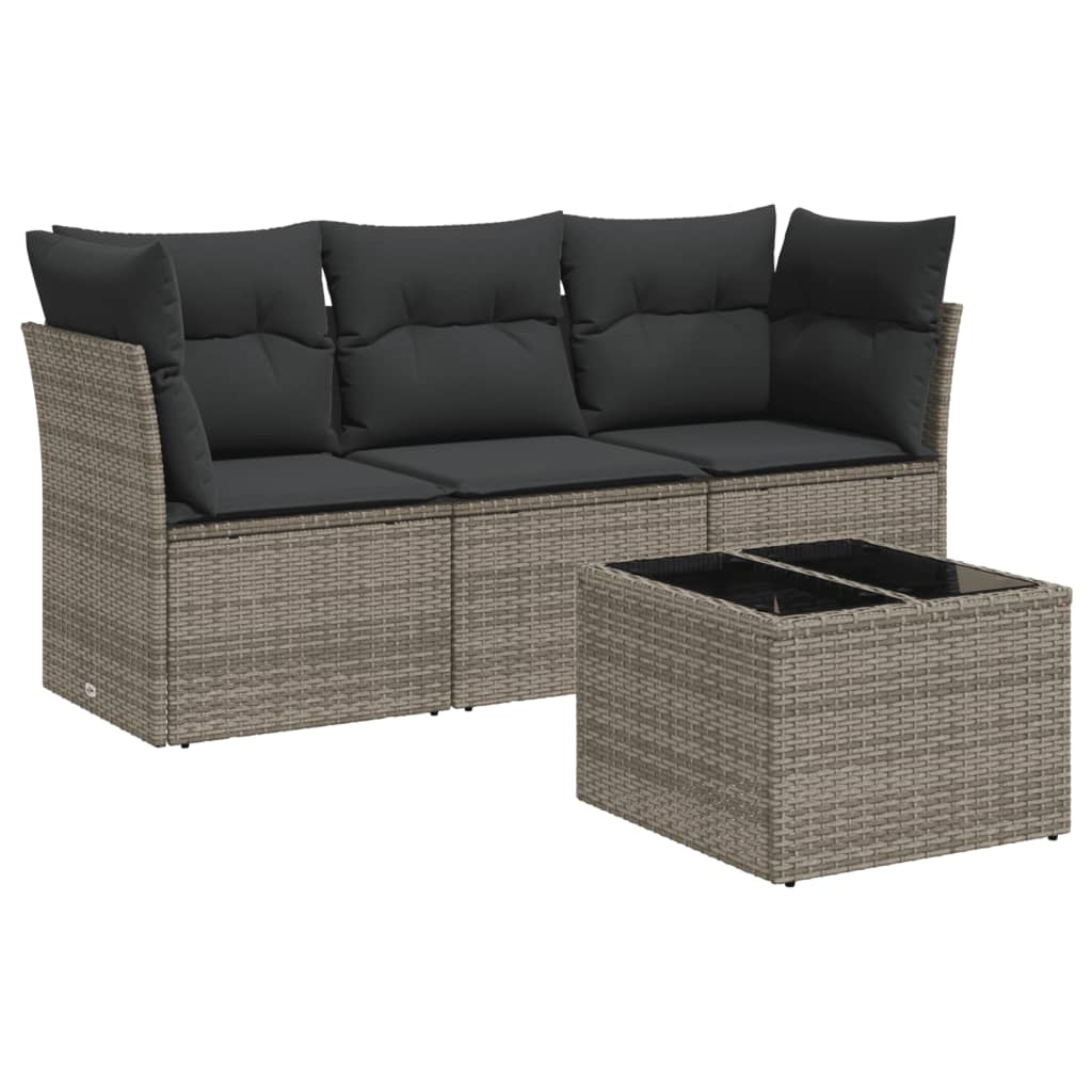 4-delige Loungeset met kussens poly rattan grijs is nu te koop bij PeponiXL, paradijselijk wonen!