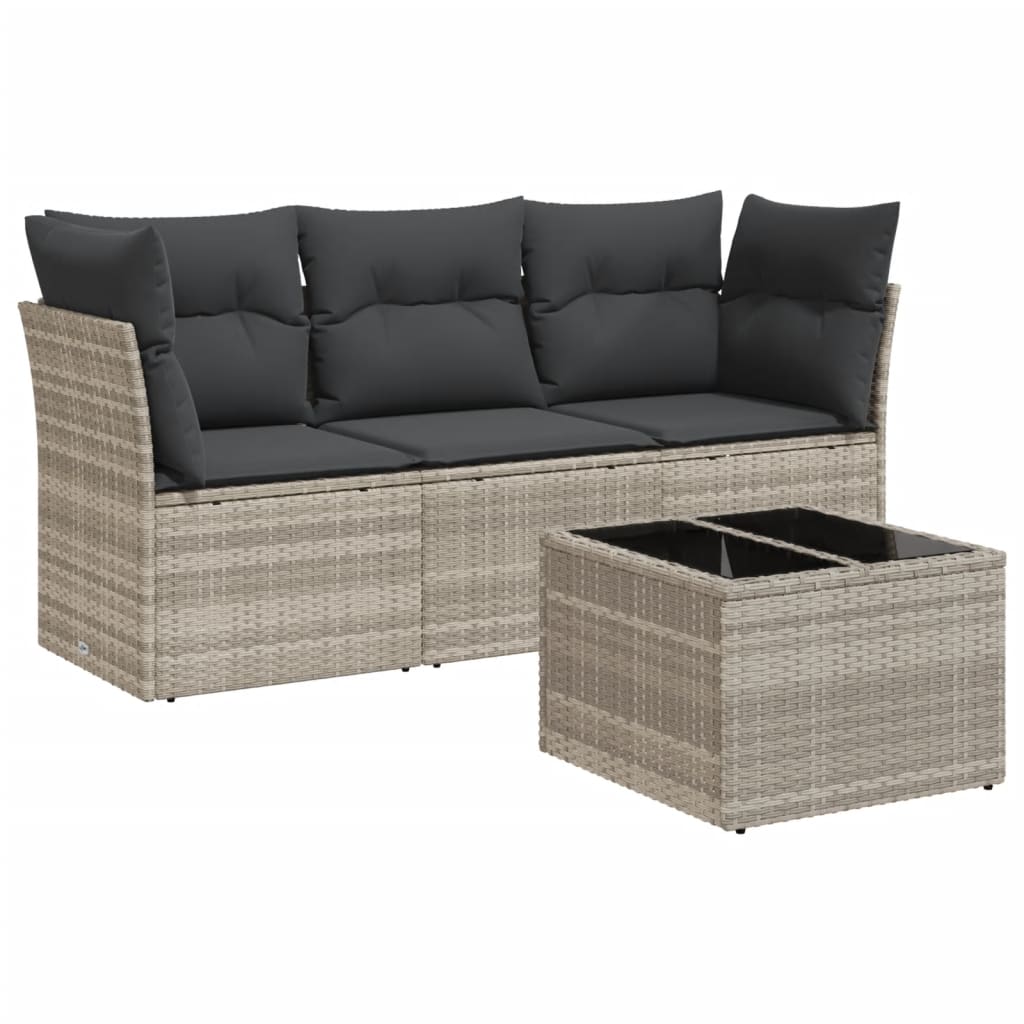 4-delige Loungeset met kussens poly rattan lichtgrijs is nu te koop bij PeponiXL, paradijselijk wonen!