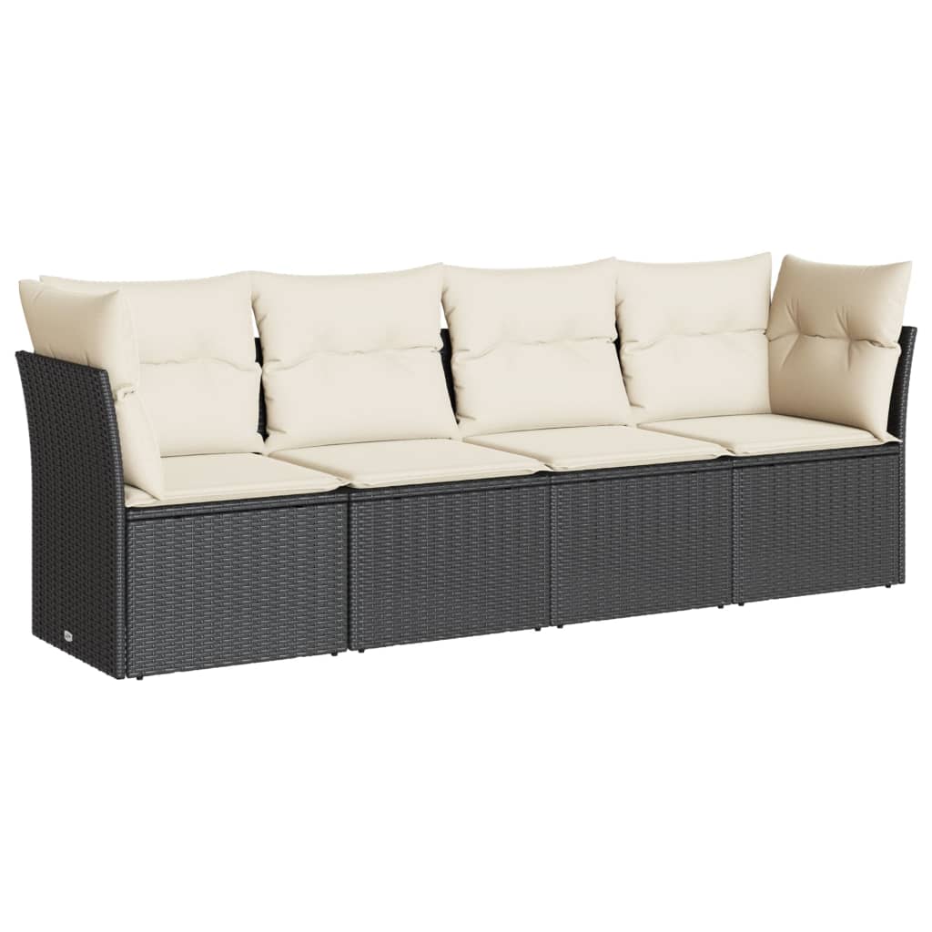 4-delige Loungeset met kussens poly rattan zwart is nu te koop bij PeponiXL, paradijselijk wonen!