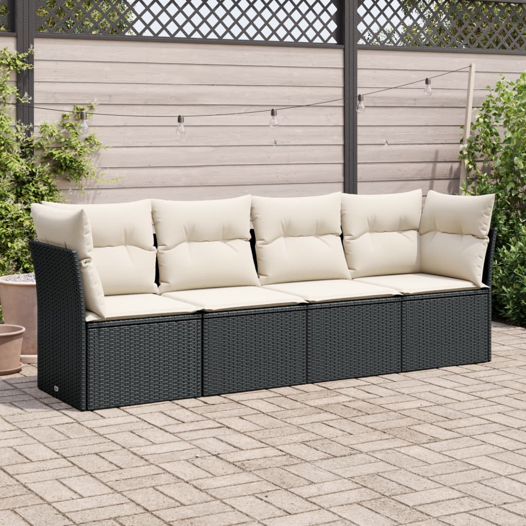 4-delige Loungeset met kussens poly rattan zwart is nu te koop bij PeponiXL, paradijselijk wonen!