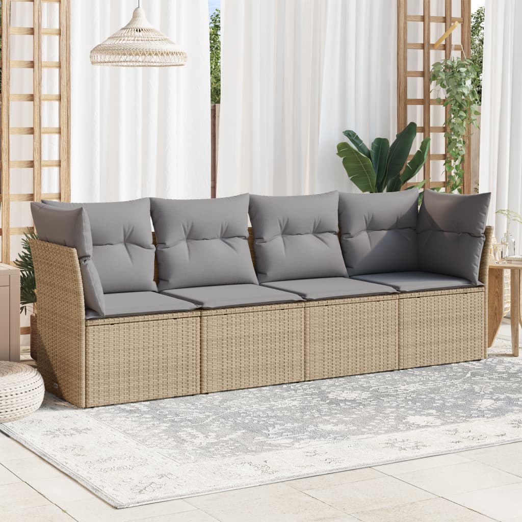 4-delige Loungeset met kussens poly rattan beige is nu te koop bij PeponiXL, paradijselijk wonen!