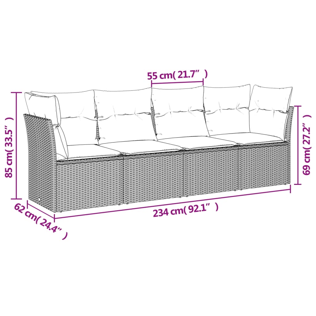 4-delige Loungeset met kussens poly rattan grijs is nu te koop bij PeponiXL, paradijselijk wonen!