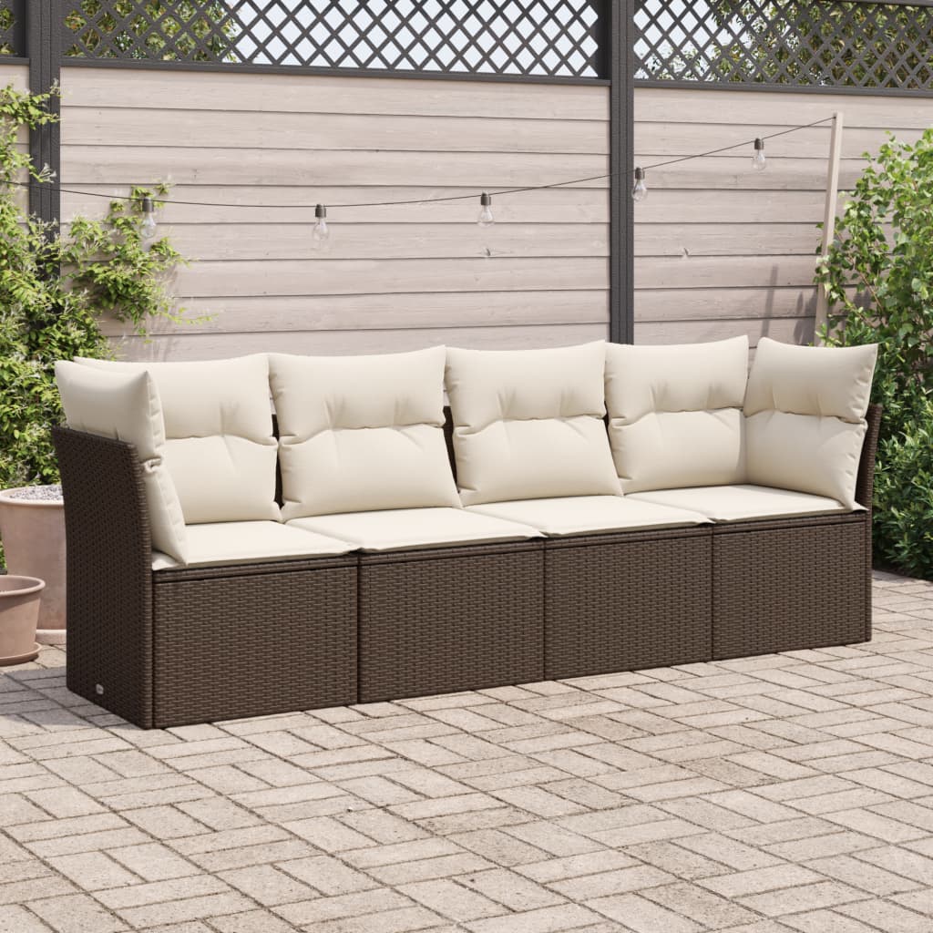 4-delige Loungeset met kussens poly rattan bruin is nu te koop bij PeponiXL, paradijselijk wonen!