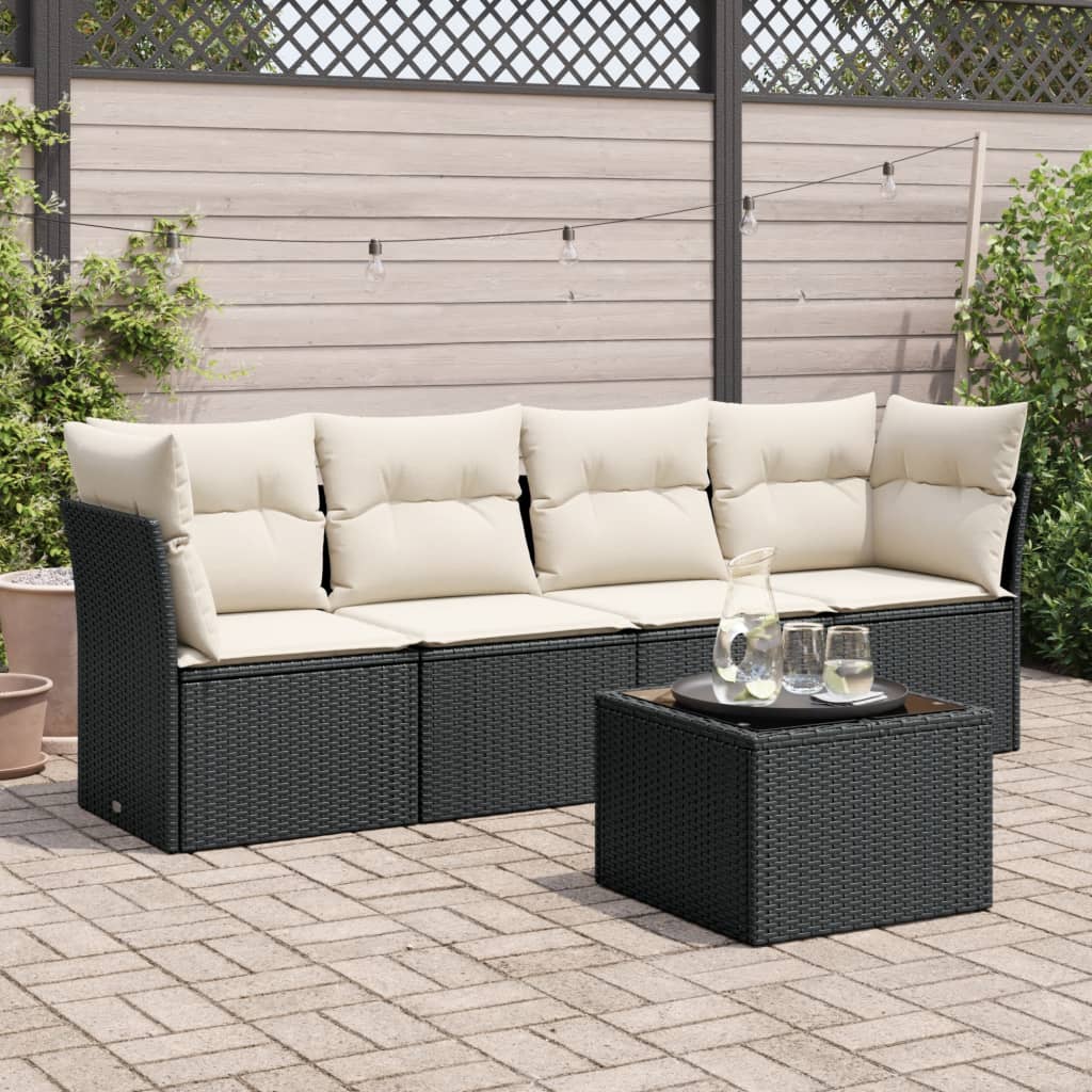 5-delige Loungeset met kussens poly rattan zwart is nu te koop bij PeponiXL, paradijselijk wonen!