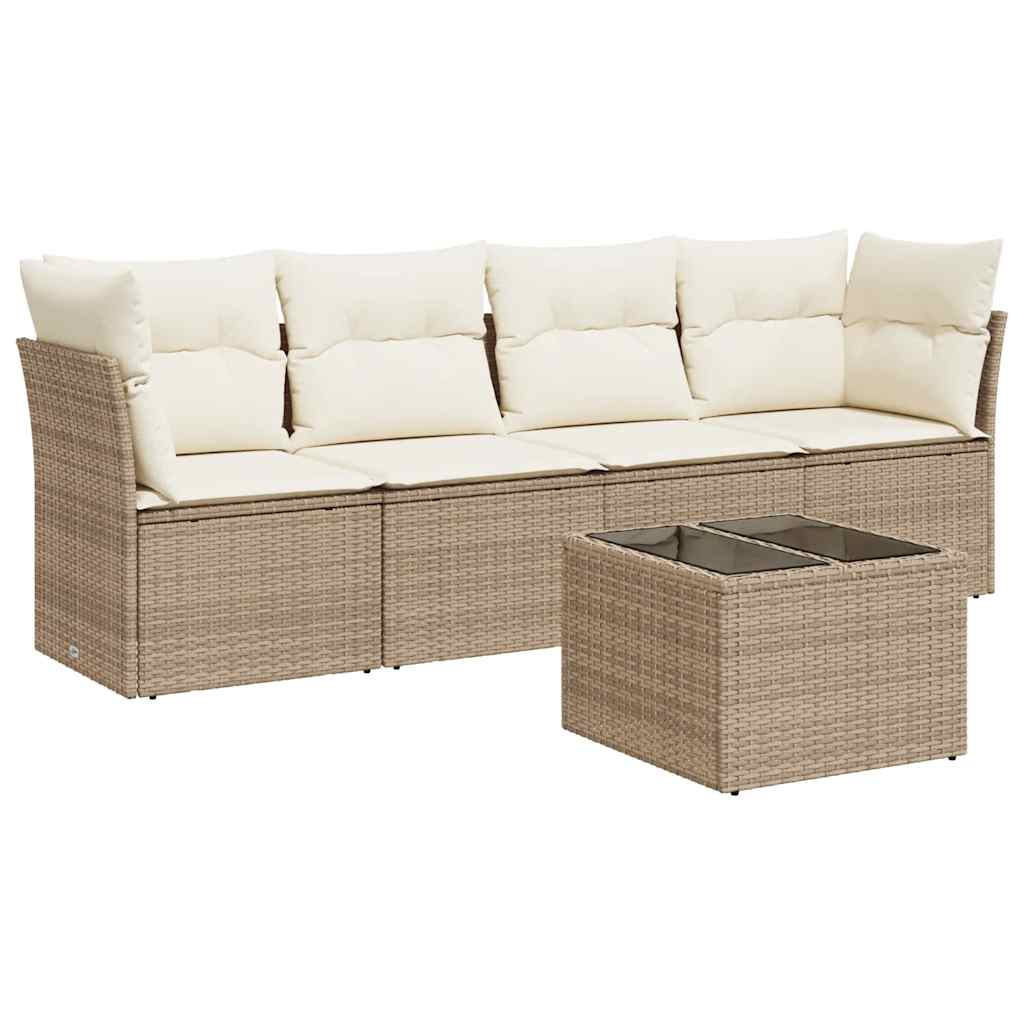 5-delige Loungeset met kussens poly rattan beige is nu te koop bij PeponiXL, paradijselijk wonen!