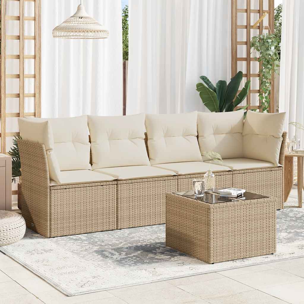 5-delige Loungeset met kussens poly rattan beige is nu te koop bij PeponiXL, paradijselijk wonen!